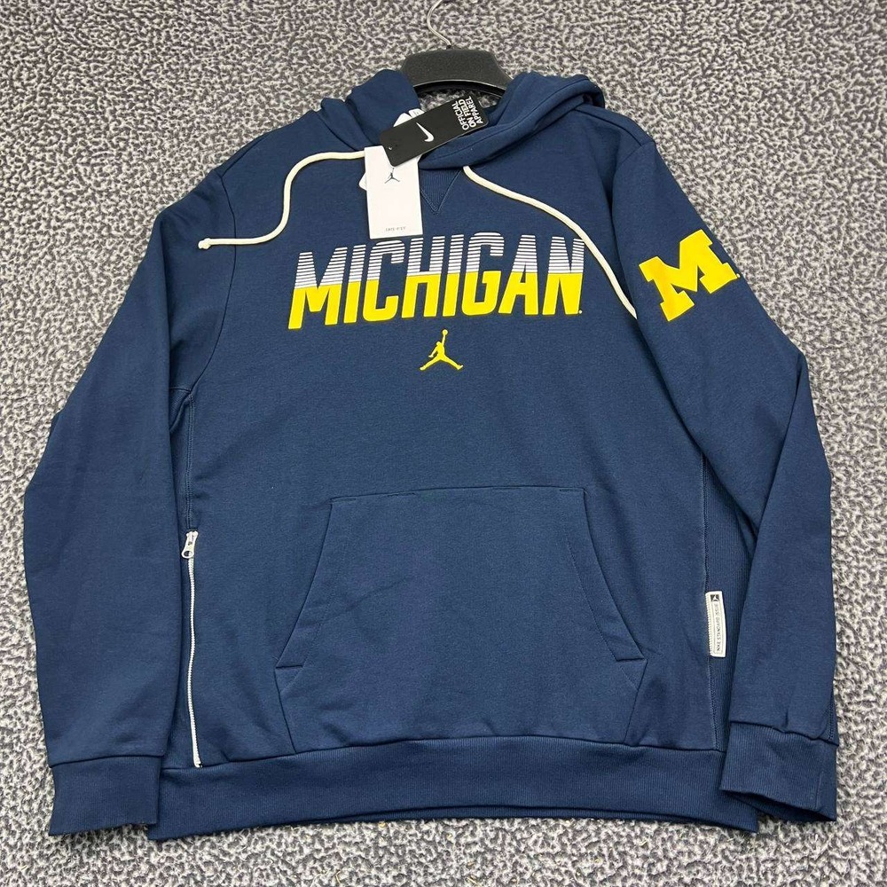Air Jordan Michigan Wolverines Dri-FIT Hoodie Men Large Navy Blue Pullover New L
